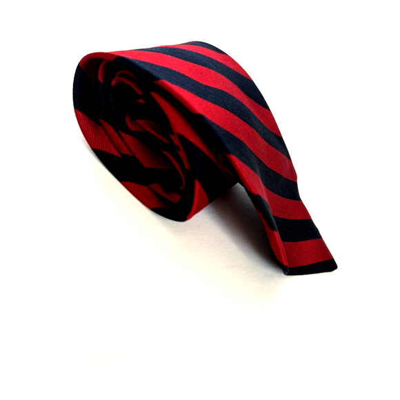 LONDONDERRY REPP RED & NAVY 100% SILK MEN'S TIE FROM & MADE IN LONDON - Picture 2 of 5